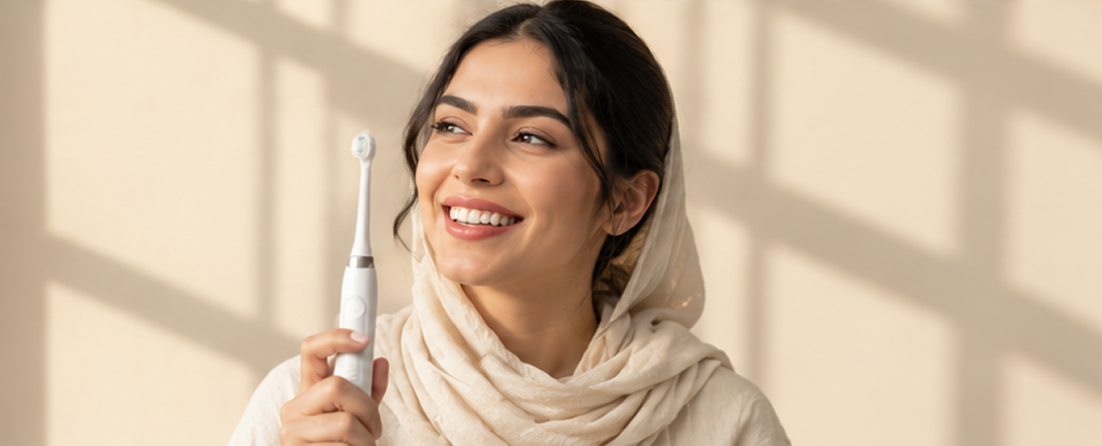 Smiling woman with brush